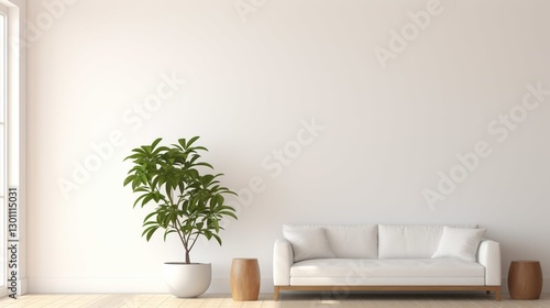 Couch with Plant, Cozy Living Room with Natural Elements, 