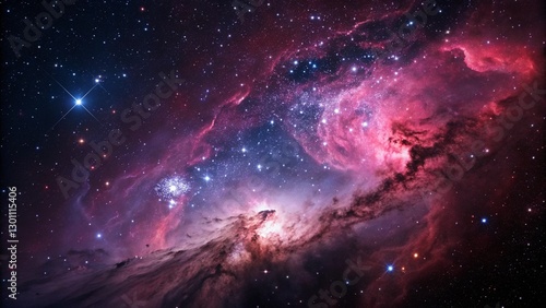 Fototapeta Naklejka Na Ścianę i Meble -  Pink space nebula clouds among star pigs