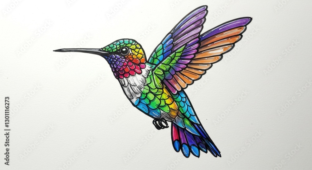 Obraz premium Surreal Stained Glass Hummingbird Illustration