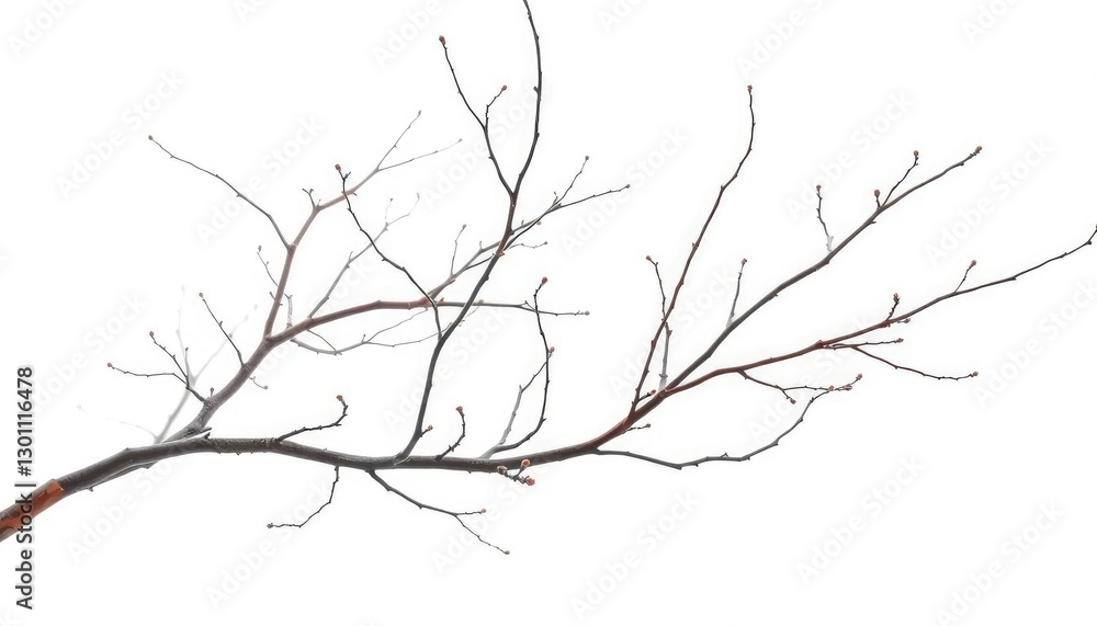 Delicate, intertwined bare branches against a pure white backdrop, design element, twig Delicate, intertwined bare branches against a pure white backdrop, design element, twig