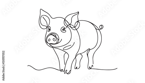 Continuous one single minimal line drawing pig
