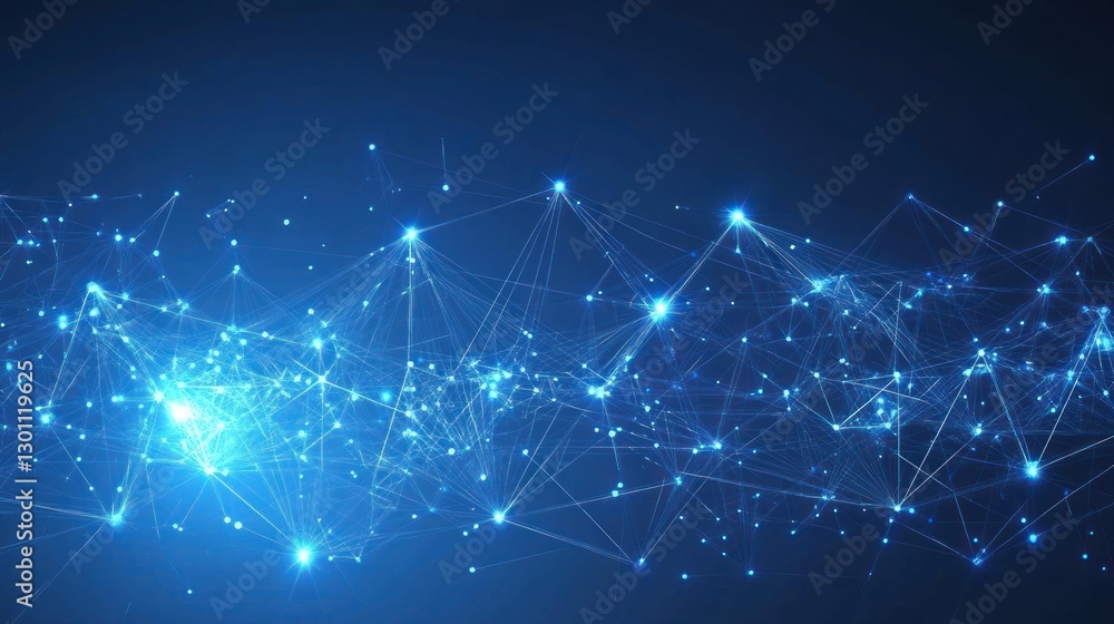 Glowing Network Connection with Lines and Dots on Dark Blue Background Glowing Network Connection with Lines and Dots on Dark Blue Background