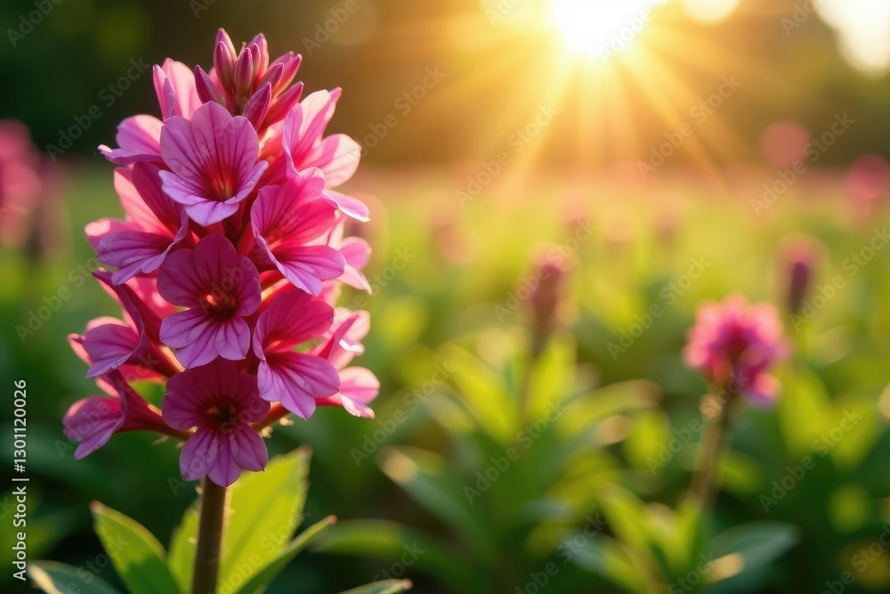 Fototapeta premium lush pink blossoms on spiked veronica in sunlight, sun, nature