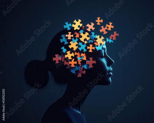 Wallpaper Mural A human silhouette filled with glowing puzzle pieces being placed back together during therapy, symbolizing mental health healing and positivity Torontodigital.ca