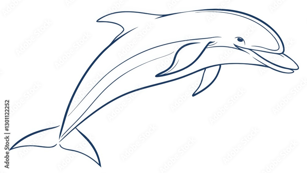 Naklejka premium A simple and elegant dolphin outline drawing with smooth, flowing lines, capturing its graceful movement