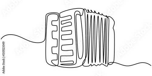 abstract Accordion Continuous line art of classical brand - accordion, harmonic, jewp's-harp. One line drawing abstract accordion, musical instrument. Continuous On Line Drawing, One continuous line. 