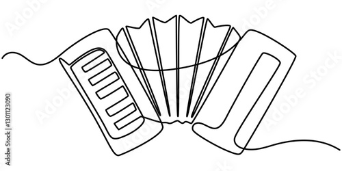 abstract Accordion Continuous line art of classical brand - accordion, harmonic, jewp's-harp. One line drawing abstract accordion, musical instrument. Continuous On Line Drawing, One continuous line. 