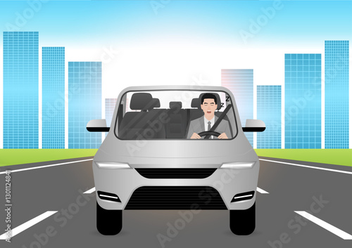 Sleepy Man. Man Sleepy While Driving. Driver Falling Asleep While Driving. Vector Illustration. 