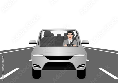 Sleepy Man. Man Sleepy While Driving. Driver Falling Asleep While Driving. Vector Illustration. 
