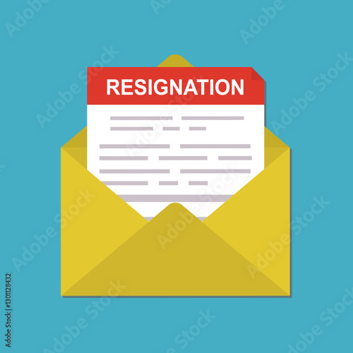 Yellow envelope with resignation letter notification. Letter of resignation paper document, Resignation of the government or workers, business concept