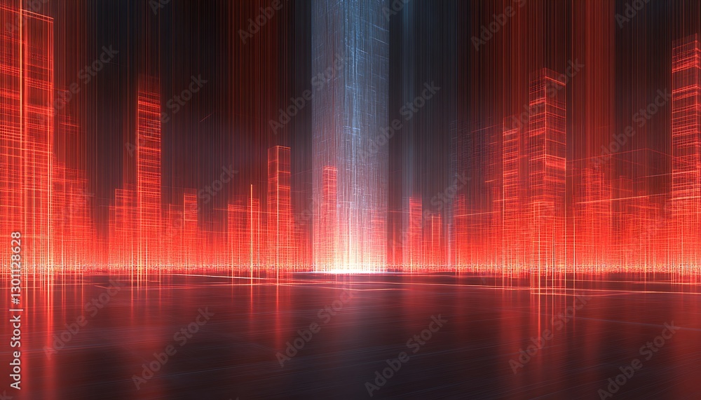 Futuristic city glowing with a bright light, data background Futuristic city glowing with a bright light, data background