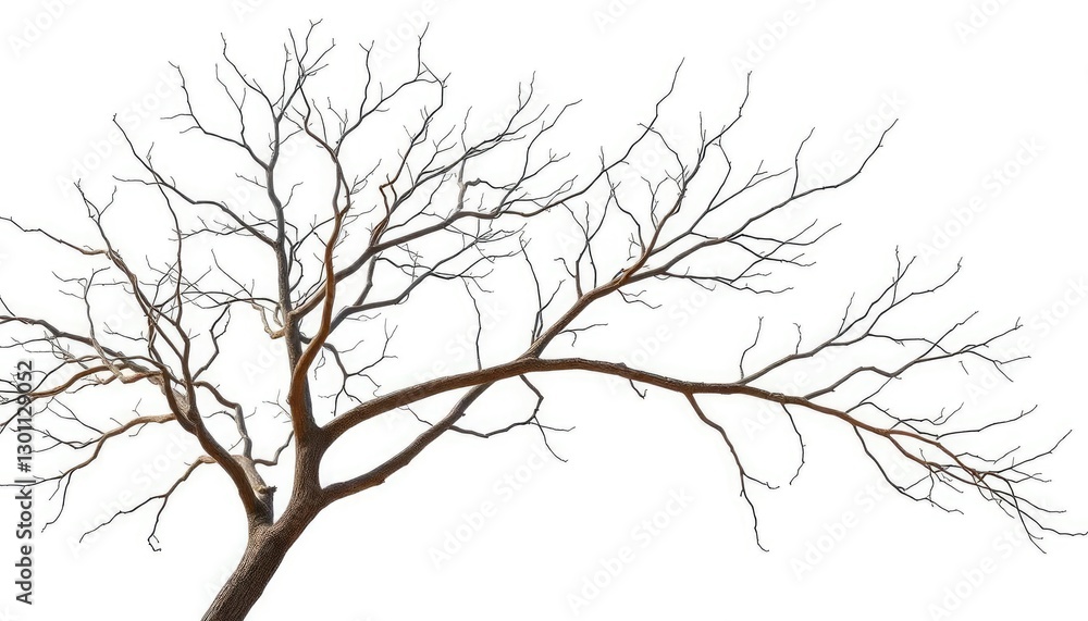 Bare, intricately branched tree limbs isolated against pure white, illustration, clean Bare, intricately branched tree limbs isolated against pure white, illustration, clean