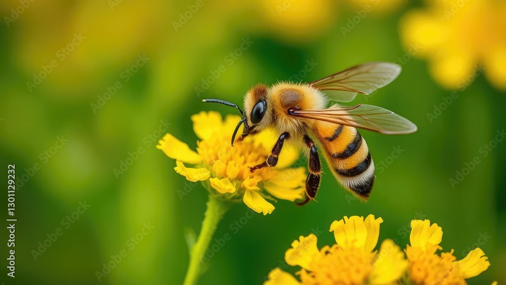 Bee sips sweet yellow nectar with long tube-like tongue, nature, yellow, yellowflowers Bee sips sweet yellow nectar with long tube-like tongue, nature, yellow, yellowflowers