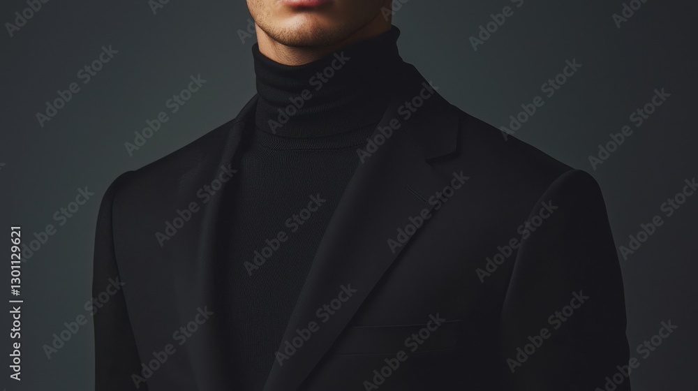 Stylish man in a dark turtleneck and blazer against a neutral background Stylish man in a dark turtleneck and blazer against a neutral background