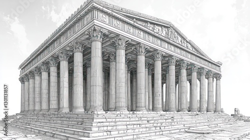 Greek temple  columns  ruins  sky  architecture  history  design  3D render  education