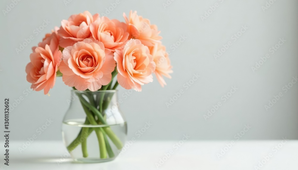 Fresh peach pink carnations in a vase on a white table, carnations, hue, peach Fresh peach pink carnations in a vase on a white table, carnations, hue, peach