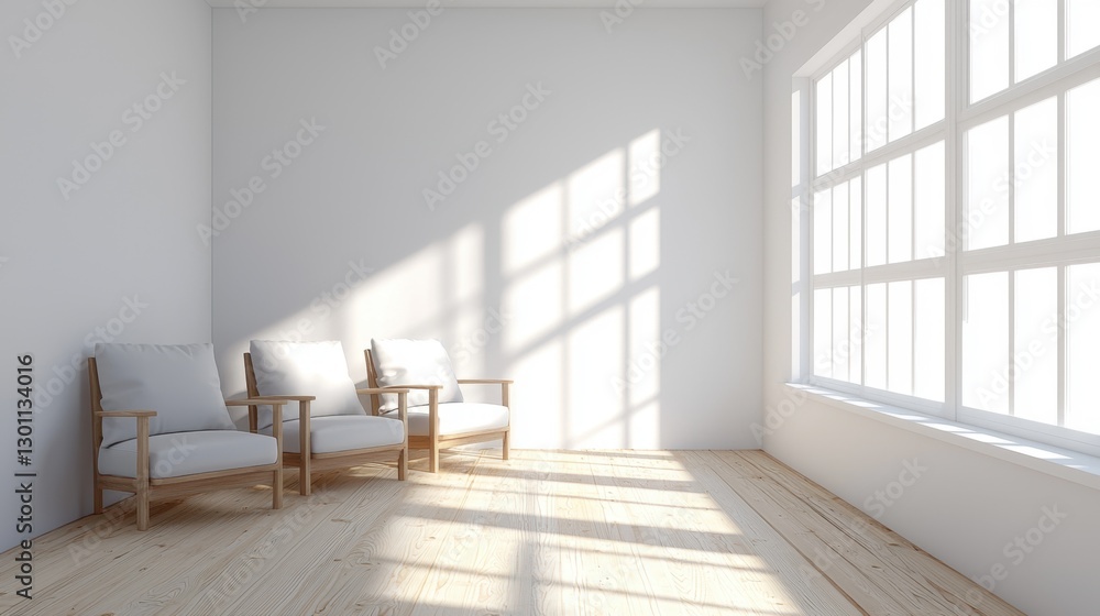 Fototapeta premium Bright and airy modern living space featuring comfortable chairs and large windows