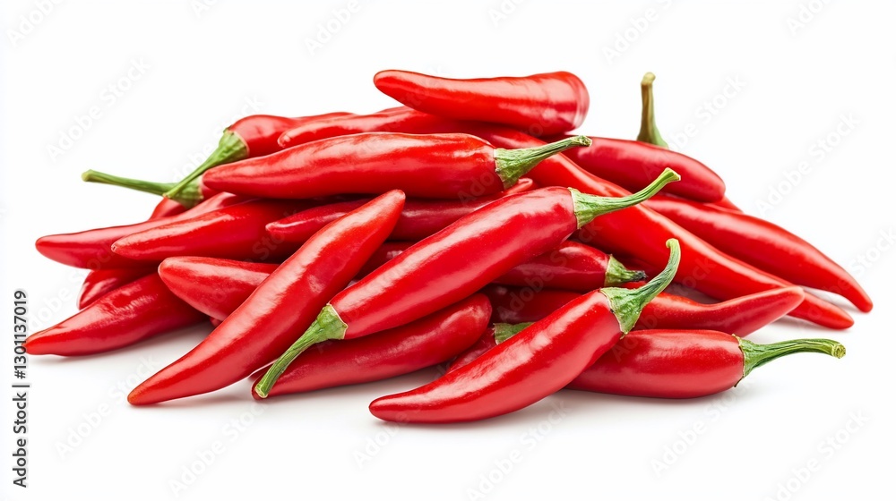 Red chili peppers pile, studio shot, white background, food Red chili peppers pile, studio shot, white background, food