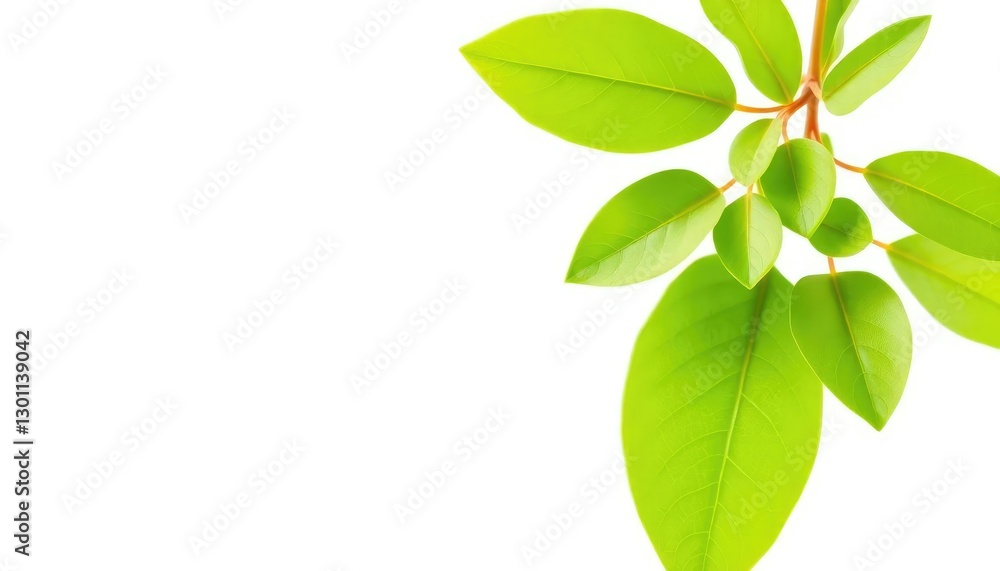 Fototapeta premium Single vibrant green plant, isolated on pure white background, color, spring