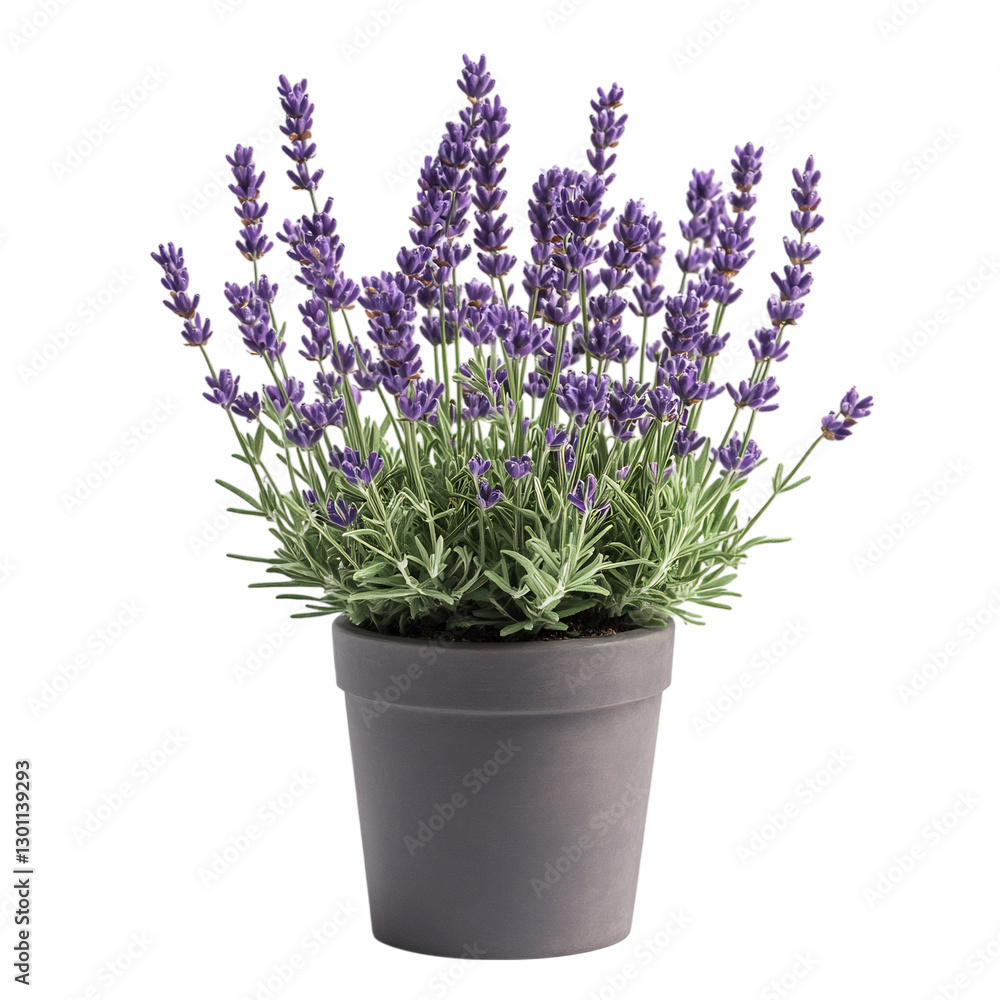 Fototapeta premium Lavender Plant in Pot Isolated on Transparent Background