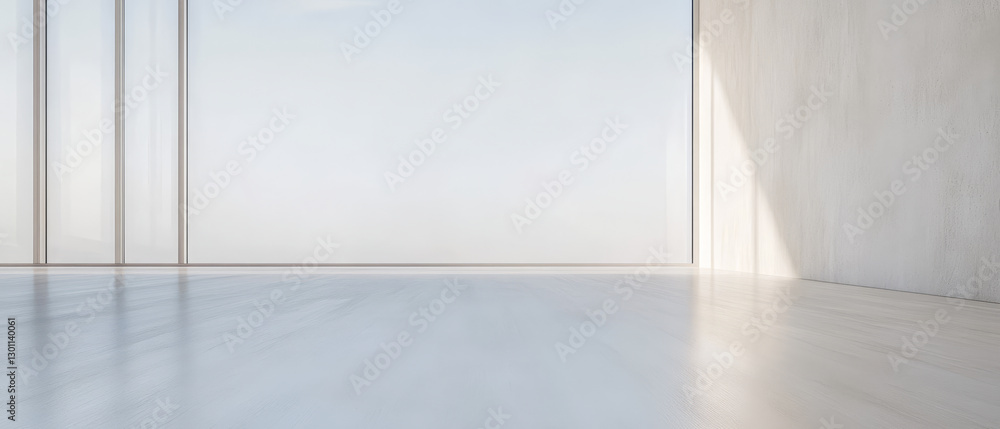Fototapeta premium Minimalist interior with bright natural light entering through large windows