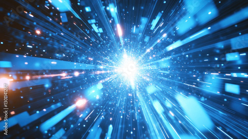 Wallpaper Mural Abstract blue hyperspace jump with glowing particles and light speed streaks Torontodigital.ca