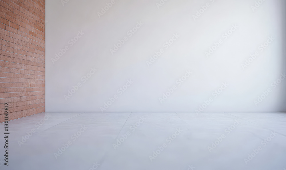 Fototapeta premium Spacious minimalist room with white walls and light wood accents for interior design inspiration