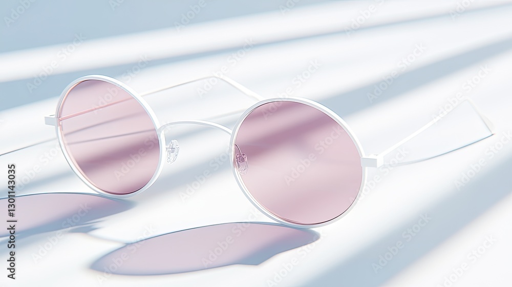 Elegant Round Sunglasses with Pink Lenses and Soft Light Shadows Elegant Round Sunglasses with Pink Lenses and Soft Light Shadows