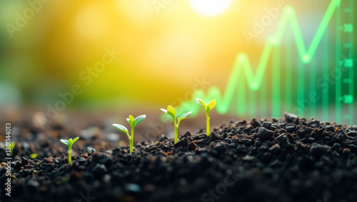 Business Growth Concept - Seedlings Rising with Financial Success Graph. Generative AI photo