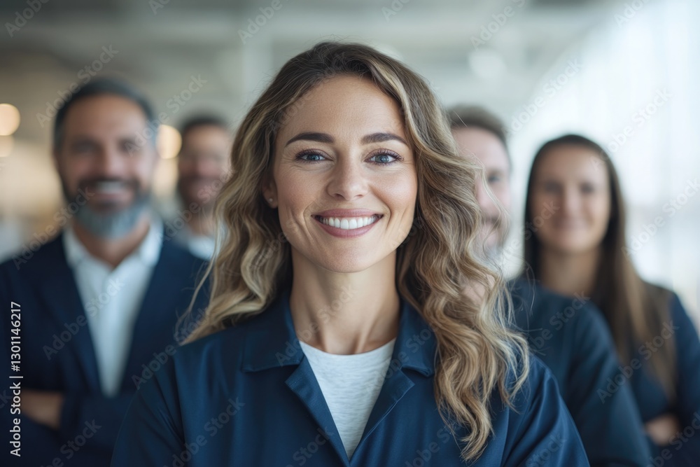 minimalistic group portrait of diverse occupational safety specialists smiling confidently at camera with background minimalistic group portrait of diverse occupational safety specialists smiling confidently at camera with background