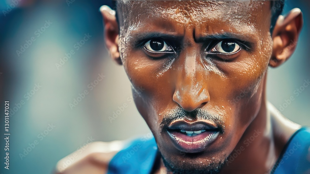 Intense Focus of a Male Athlete During Competitive Race Preparation Intense Focus of a Male Athlete During Competitive Race Preparation