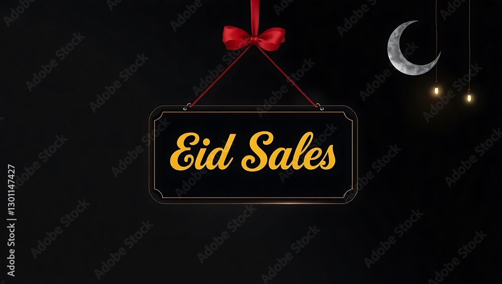 Naklejka premium Midnight Deals, Eid Sale Hanging on a Ribbon of Celebration