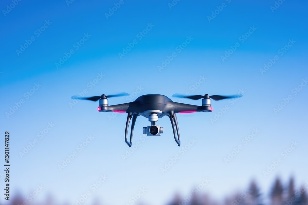sleek high-tech drone hovering mid-air against backdrop of clear blue sky illustrating cutting-edge innovation and sleek high-tech drone hovering mid-air against backdrop of clear blue sky illustrating cutting-edge innovation and