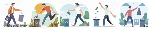 Vector of a person throwing away trash.