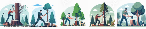 Vector of a person cutting down a tree.