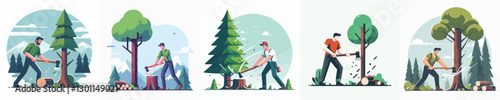 Vector of a person cutting down a tree.