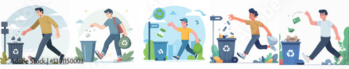 Vector of a person throwing away trash.