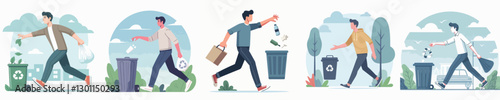 Vector of a person throwing away trash.
