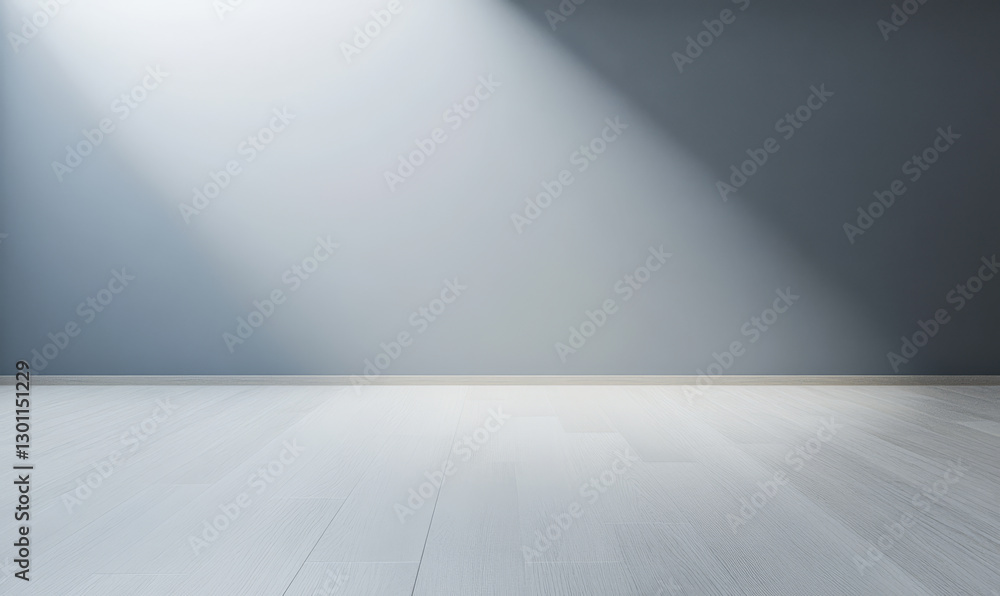 Brightly lit empty room with gray wall and light wooden floor Brightly lit empty room with gray wall and light wooden floor
