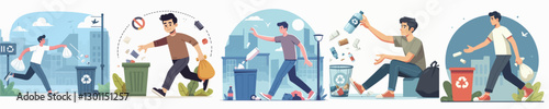 Vector of a person throwing away trash.