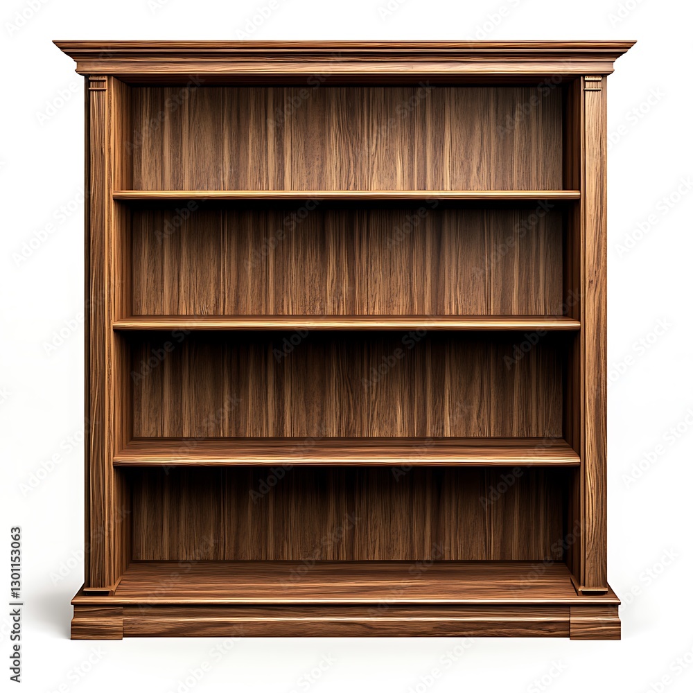 Elegant wooden bookshelf furniture asset on white background in-house item minimalist design modern environment Elegant wooden bookshelf furniture asset on white background in-house item minimalist design modern environment