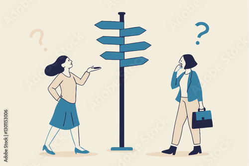 Business decision making, career path, work direction or choose the right way to success concept, confusing businessman looking at multiple road sign with question mark and thinking which way to go.