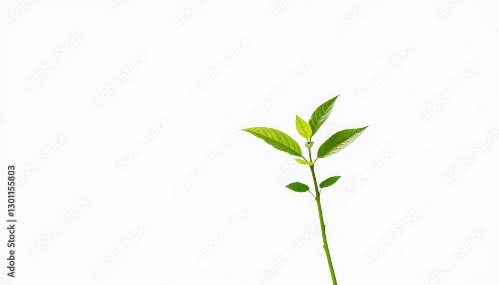 Fototapeta premium Single vibrant green plant, isolated on pure white backdrop, isolated, healthy