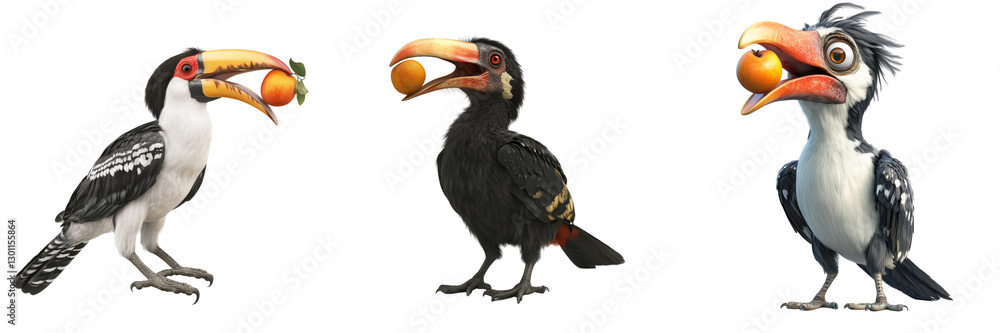 Obraz premium Colorful birds on a transparent background tropical jungle digital art