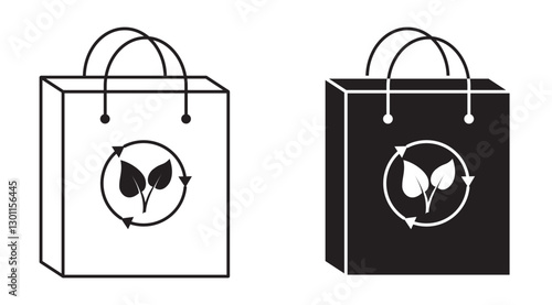 Recyclable shopping bag icon. Shopping bag icon. Black and white image of a bag made of environmentally friendly material. Ecology, environment, natural, green, sustainable concepts. EPS 10. Vector il