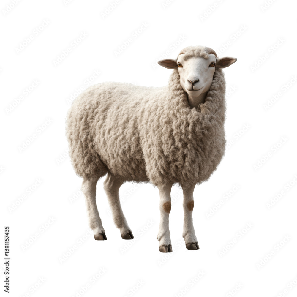 A fluffy white sheep stands gracefully with a soft wool coat, looking friendly and calm in a serene setting with a transparent background A fluffy white sheep stands gracefully with a soft wool coat, looking friendly and calm in a serene setting with a transparent background