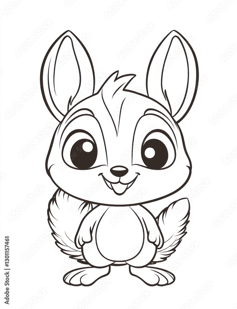 Fototapeta premium Cute cartoon squirrel coloring page; kids activity