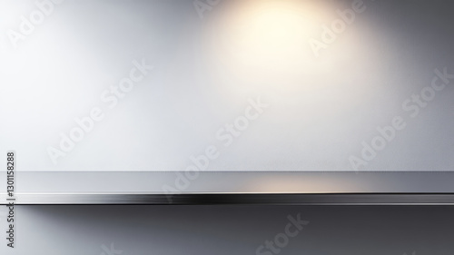 Wallpaper Mural A sleek silver steel countertop with a smooth, reflective surface, set against a gray background with soft spotlighting. Kitchen counter, design is perfect for product displays, kitchen, or bar. Torontodigital.ca