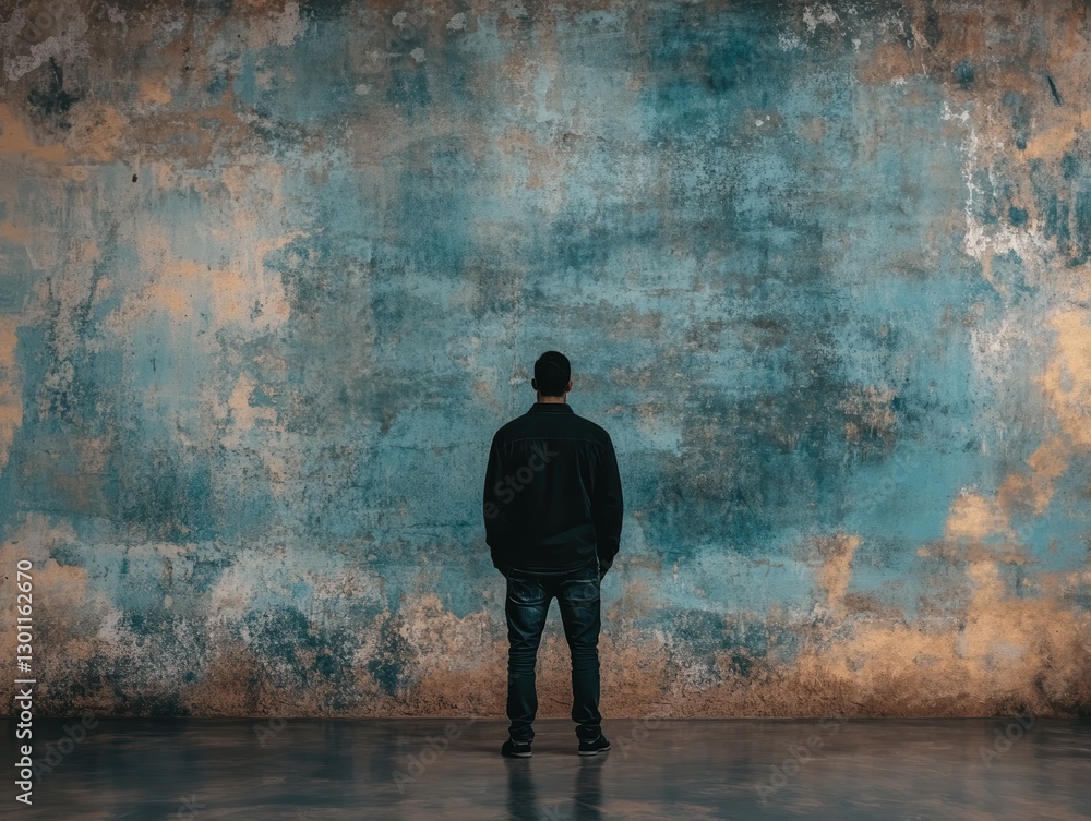 Obraz premium Ambitious individual contemplating future in artistic space urban environment realistic photo front view