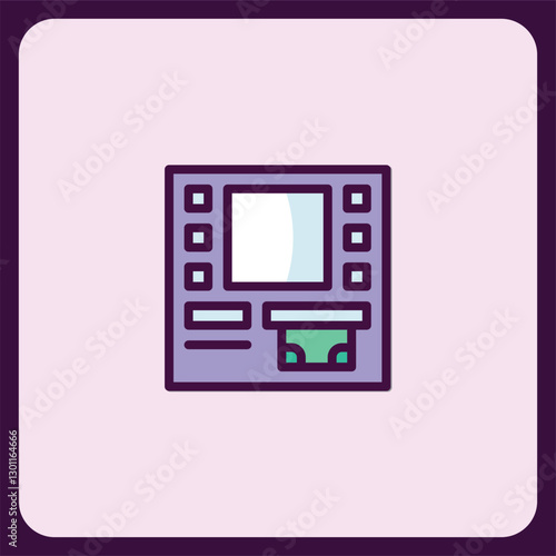 ATM Machine Icon, Cash Withdrawal Interface Design